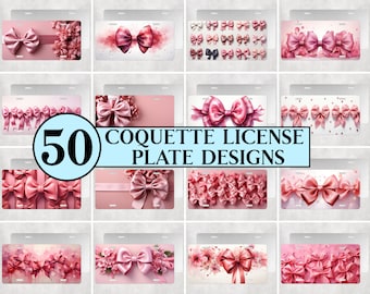 Coquette Pink Bow License Plate PNG Bundle (Digital Download)