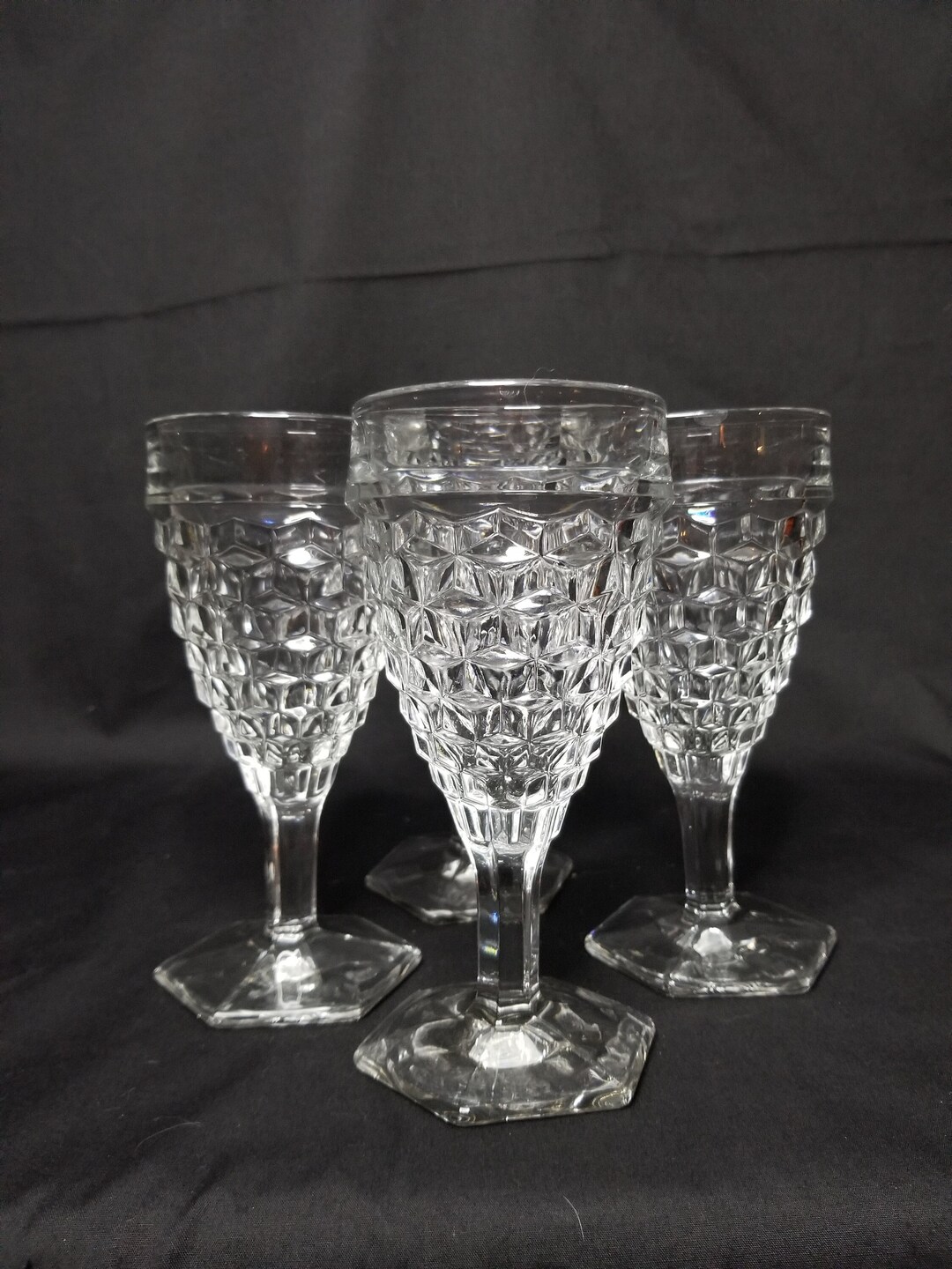 Glasses Vintage FOSTORIA Clear AMERICAN Stemmed Water Glasses With
