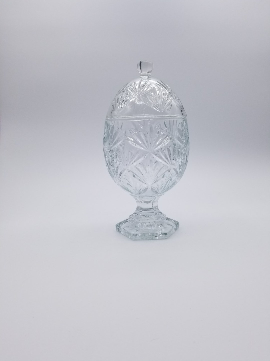Candy Dish TELEFLORA Crystal Egg Shaped Pedestal Dish With Lid Vintage