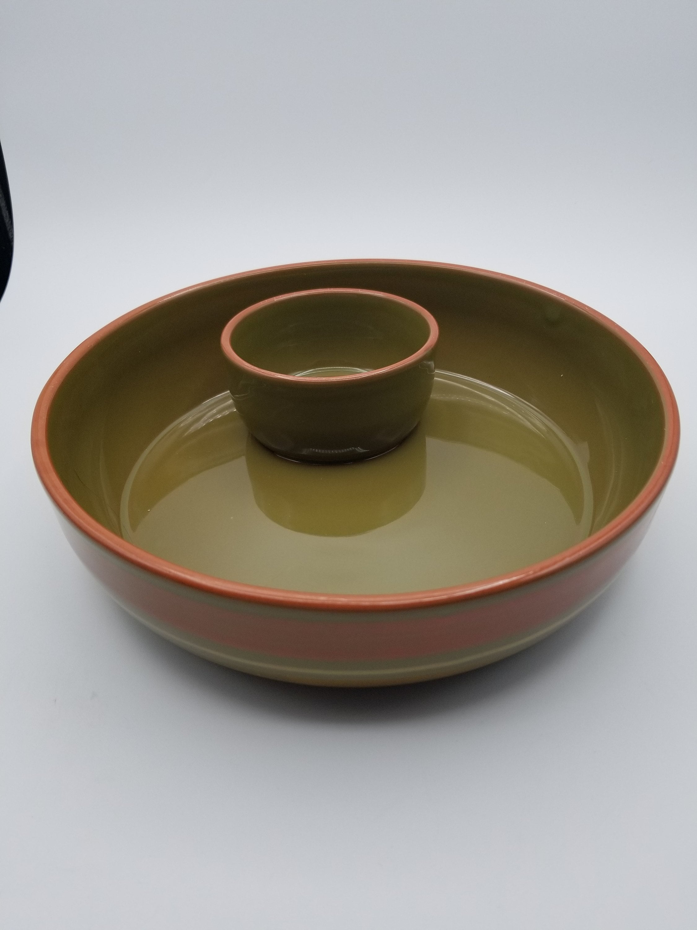 Anniversary Gift Chip and Dip bowl Large Handmade pottery bowl Green pottery Que