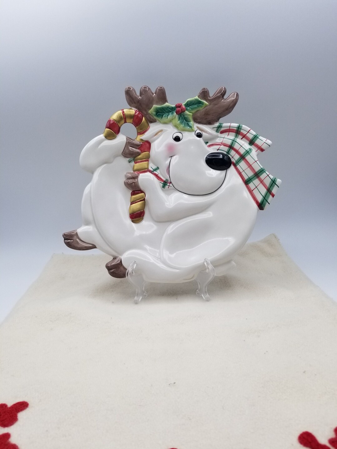 Plate Fitz and Floyd Plaid Christmas Reindeer Canape Plate Etsy