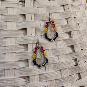 Small Handmade Simple Dreamcatcher Beaded Earrings Traditional Native South Dakota Beadwork Red Orange Yellow Blue Black White