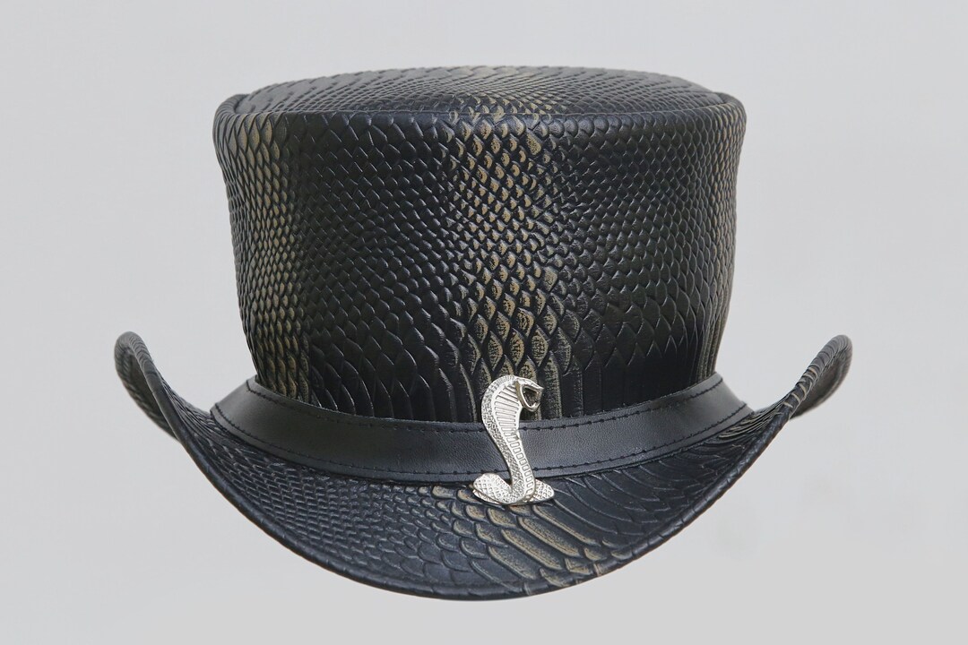 Top Hat Snake Plated Leather Hat With Band 100 Handmade Etsy