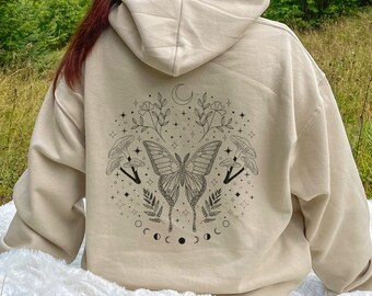 Mystical Butterfly Hoodie Mushroom Hoodie Green Witch Hoodie Nature Hoodie Celestial Fairycore Goblincore Clothing Aesthetic Witchy Clothes