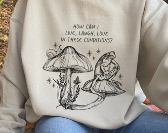 Frog Sweatshirt Mushroom Sweatshirt Cottagecore Sweatshirt Toad Goblincore Clothing Cottagecore Sweater Frog Mushroom Sweatshirt