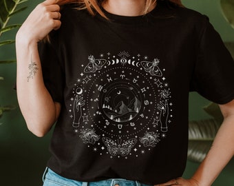 Astrology Shirt Zodiac Sign Shirt Horoscope Space Shirt Moth Shirt Mushroom Shirt Mystical Shirt Celestial Aesthetic Goblincore Clothing