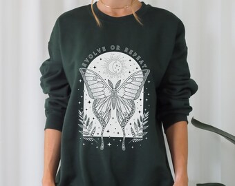 Mystical Moth Sweatshirt Goblincore Clothing Witch Sweatshirt Celestial Dark Academia Moon Phase Sweatshirt Witchy Aesthetic Clothing