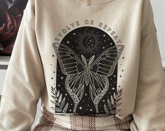 Mystical Moth Sweatshirt Celestial Witch Sweatshirt  Dark Academia Moon Phase Sweatshirt Witchy Aesthetic Clothing Goblincore Clothing