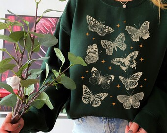 Schmetterling Sweatshirt Käfer Sweatshirt Insekt Pullover Cottagecore Sweatshirt Goblincore Kleidung Dark Academia Aesthetic Crewneck Cottage Core