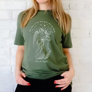 Eros and Psyche Cupid Greek Mythology Shirt Shakespeare Poet Shirt Dark Academia Literary Shirt Light Academia Greek Gods Greek Goddesses Military Green