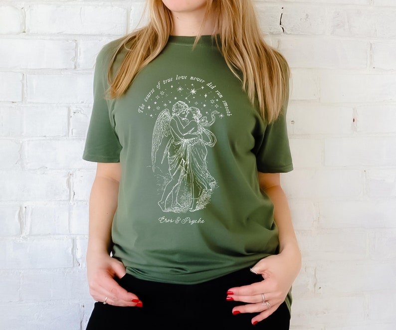 Eros and Psyche Cupid Greek Mythology Shirt Shakespeare Poet Shirt Dark Academia Literary Shirt Light Academia Greek Gods Greek Goddesses Military Green