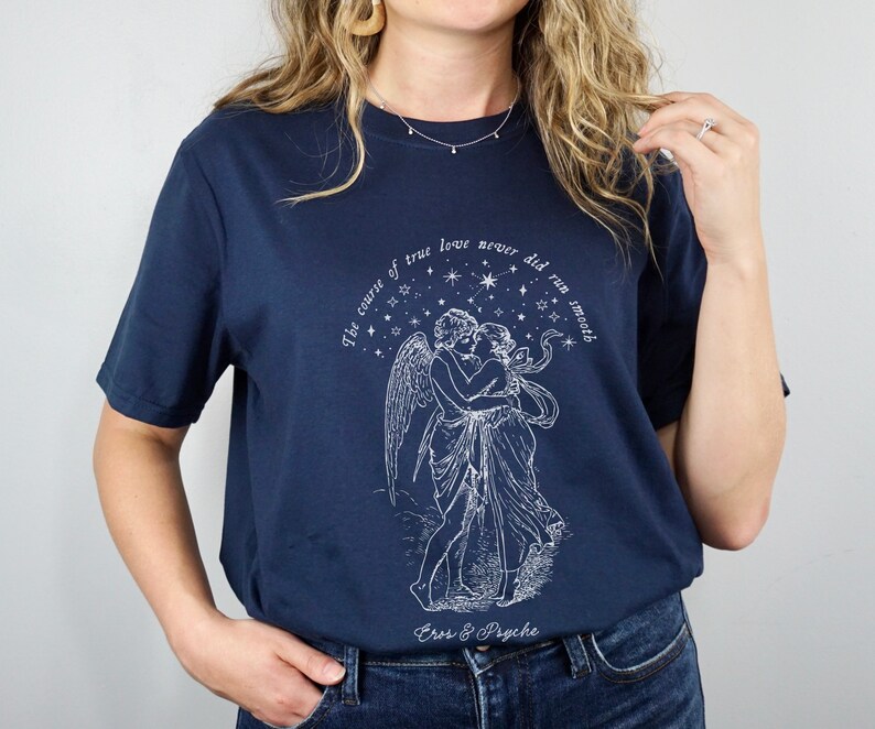 Eros and Psyche Cupid Greek Mythology Shirt Shakespeare Poet Shirt Dark Academia Literary Shirt Light Academia Greek Gods Greek Goddesses Navy