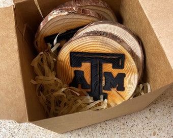 Texas A&M Coasters: Handmade Branded Wood Coasters, Set of 4