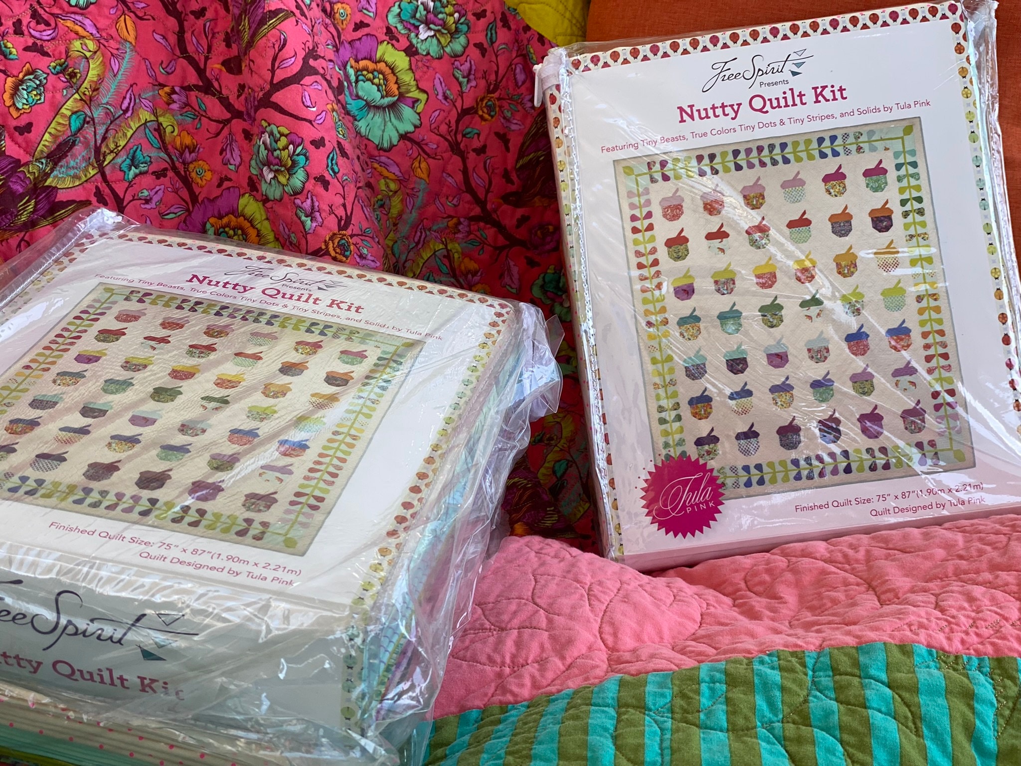 Nutty Quilt Kit - Featuring Tiny Beasts with True Colours Tiny Dots & Stripes and Solids by Tula Pink Nutty Quilt Kit - Featuring Tiny Beasts with True Colours Tiny Dots & Stripes and Solids by Tula Pink