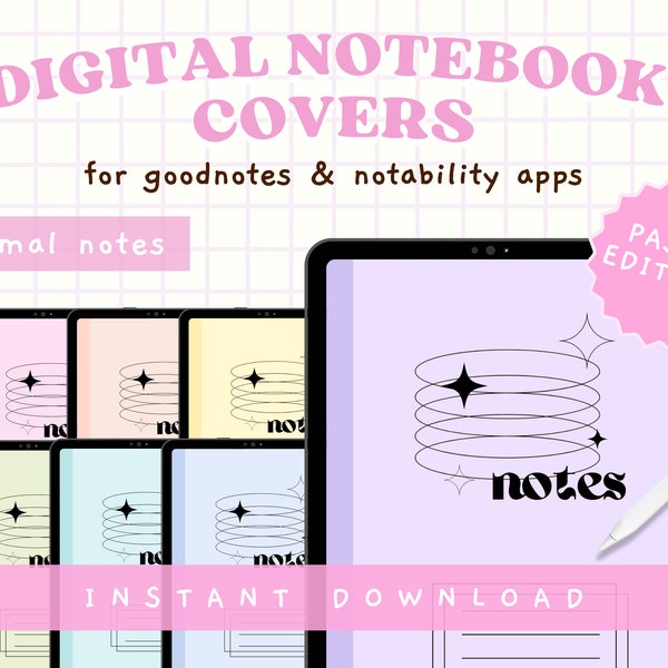 Pastel Digital Notebook Covers, Minimalist Goodnotes Covers, Notability Covers, A4, US Letter, Digital Study, Pastel iPad Digital Covers