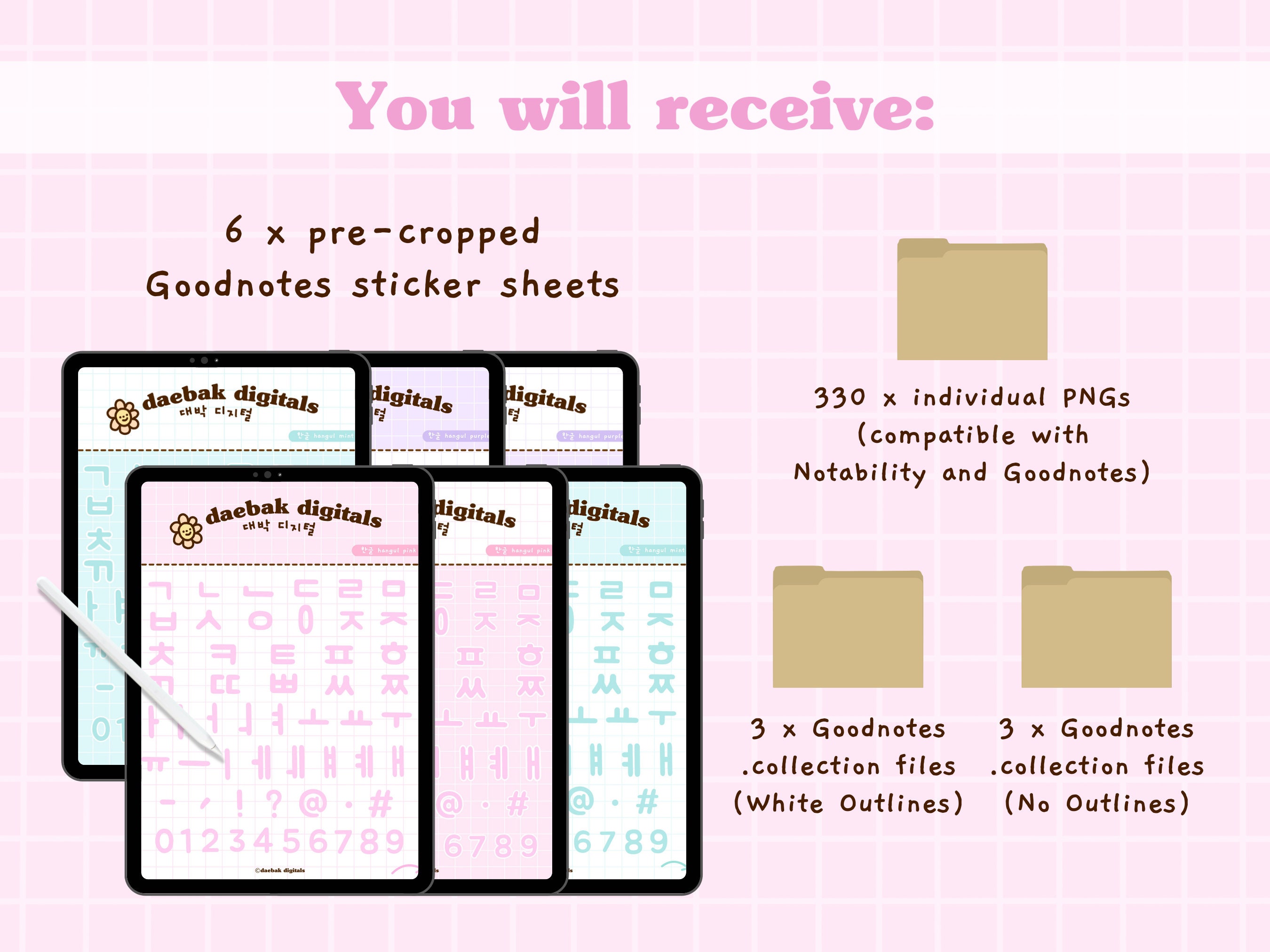 Korean Alphabet Digital Stickers Bundle Hangul Stickers for Etsy