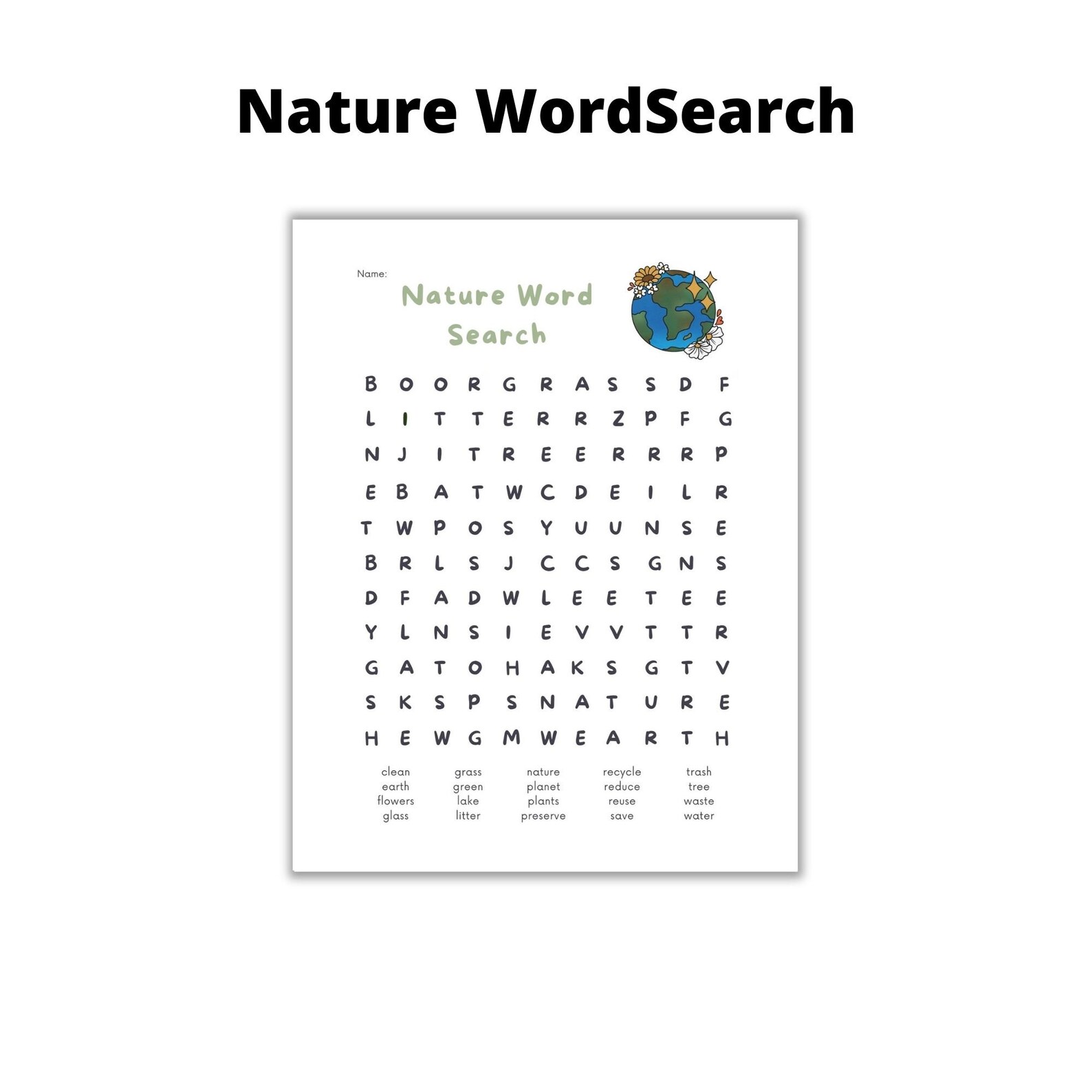Nature Word Search Printable Teaching Resources Preschool Etsy Canada