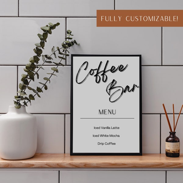 Coffee Bar Menu Printable Download Fully Editable Sign for Parties or Decor