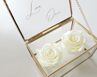 Boîte à bagues avec roses à la palangre | Boîte à bagues en or | boîte de fiançailles | Boîte à bagues or | Boîte à bagues personnalisée