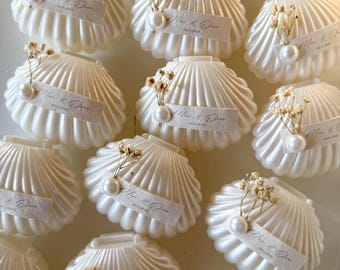 Handmade shell candles - Oyster Box, pearl candle favors | wedding gifts | Nisan Hediyelik