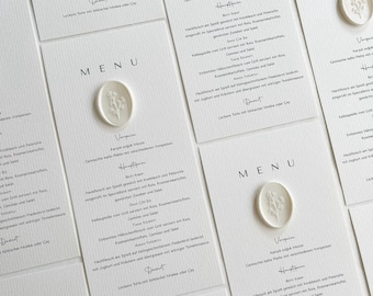 Menu card with wax seal – Luxury menu cards for wedding – Menu card wedding day – Menu card Hochzeit with seal – 210x99 mm