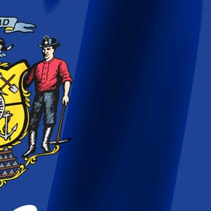 Peut inclure: Le drapeau de Pennsylvanie pr&eacute;sente un champ bleu profond avec un blason central. L'embl&egrave;me affiche un &eacute;cu jaune avec un navire, une charrue et trois gerbes de bl&eacute;, flanqu&eacute; de deux personnages en v&ecirc;tements rouges et bleus tenant des outils.
