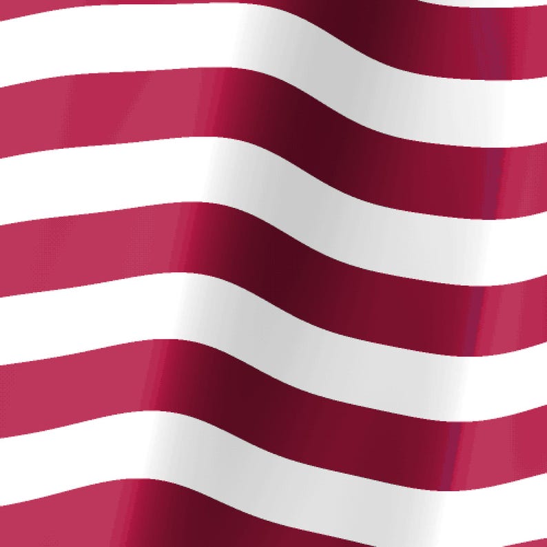 May include: A fabric material featuring a repeating pattern of horizontal stripes in deep burgundy red and crisp white. The surface of the textile displays gentle, flowing folds and curves that create a sense of movement across the entire visual field.
