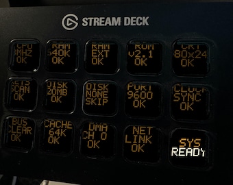 Wygaszacz ekranu Cold Boot Stream Deck, animowany bursztynowy retro rozruch komputera GIF, Elgato MK2 XL Plus