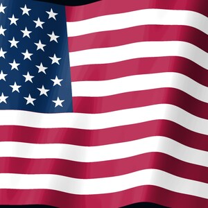 May include: The national flag of the United States of America featuring a blue canton in the upper left corner with fifty white five-pointed stars arranged in nine rows, and thirteen horizontal red and white stripes across the field.