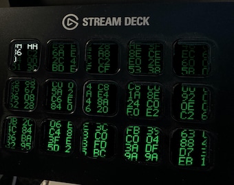 Wygaszacz ekranu Memory Map Stream Deck, animowany zielony terminal heksadecymalny GIF, Elgato MK2 XL Plus