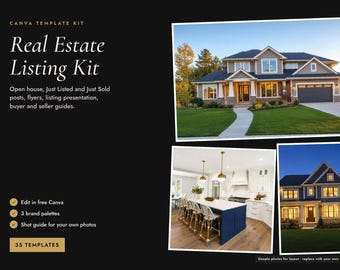 Real Estate Marketing Bundle, Canva Realtor Templates, Open House Sign In, Listing Presentation, Just Sold Postcard, Instagram, Buyer Guide