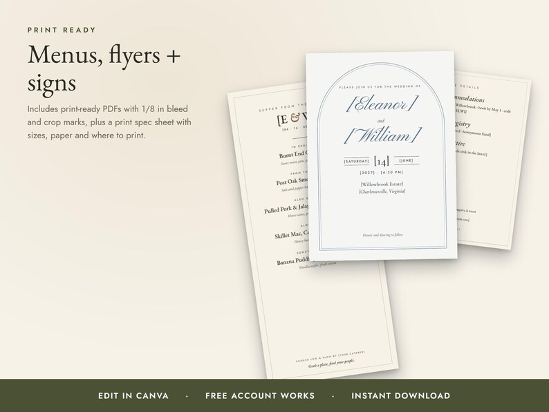 Olive Green Wedding Invitation Bundle, Editable Canva Wedding Suite, Save the Date, RSVP, Seating Chart, Signs, BBQ Reception, Budget bild 4