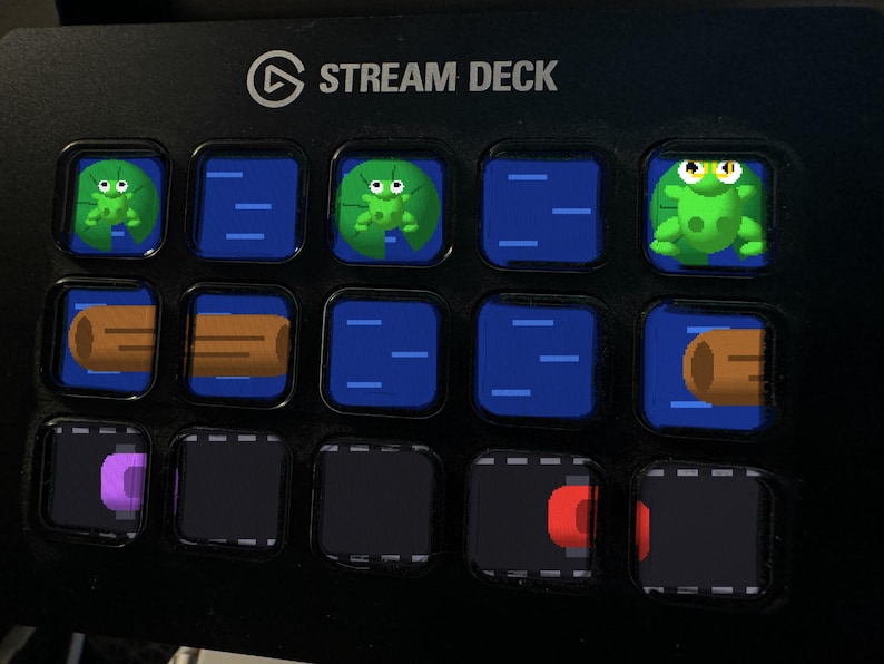Frog Crossing Stream Deckスクリーンセーバー、アニメーションレトロアーケードGIF、Elgato MK2 XL Plus 画像 1