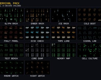 Pakiet wygaszaczy ekranu Terminal Pack Stream Deck, 14 animowanych retro GIF-ów Terminal, Elgato MK2 XL Plus