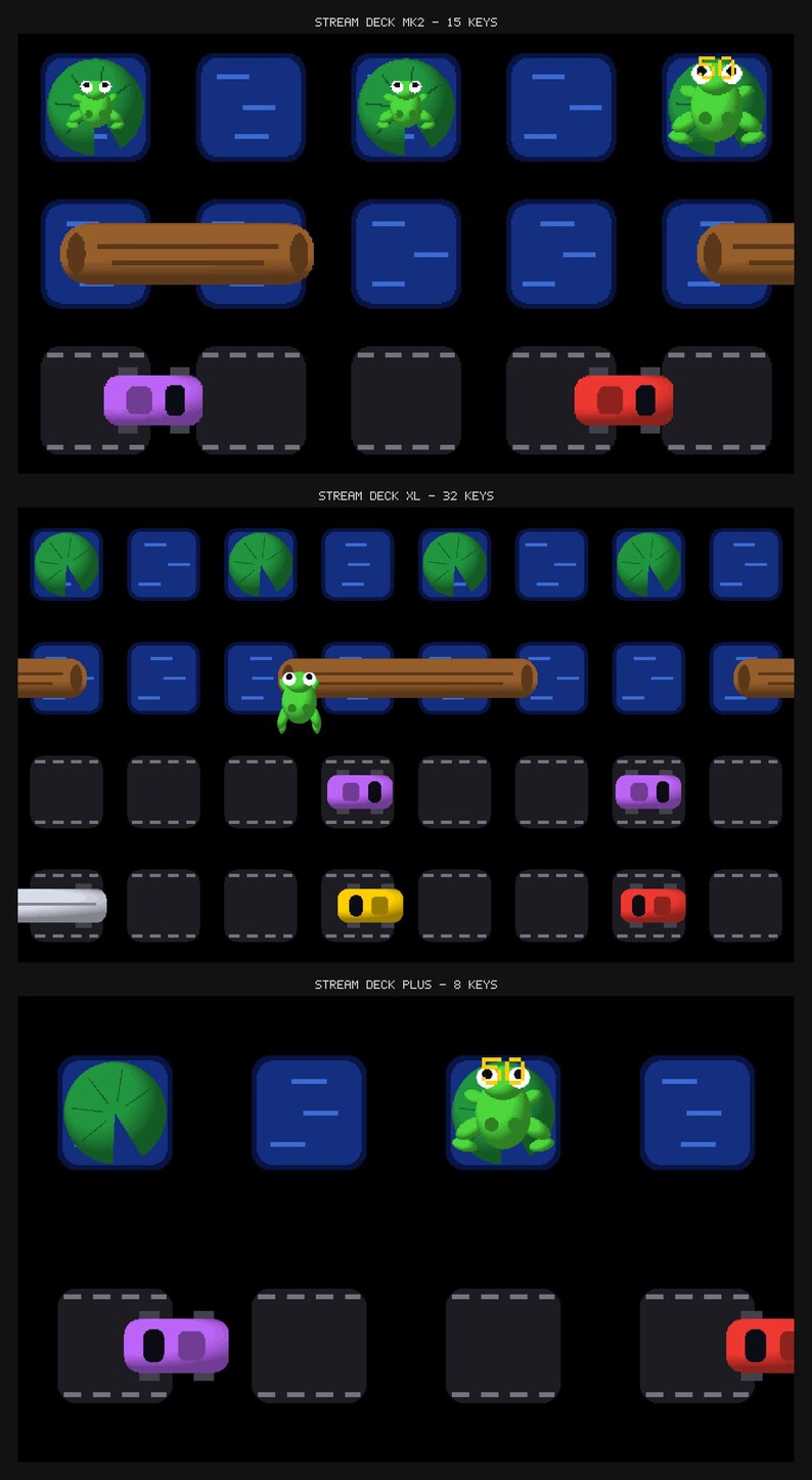 Frog Crossing Stream Deckスクリーンセーバー、アニメーションレトロアーケードGIF、Elgato MK2 XL Plus 画像 3