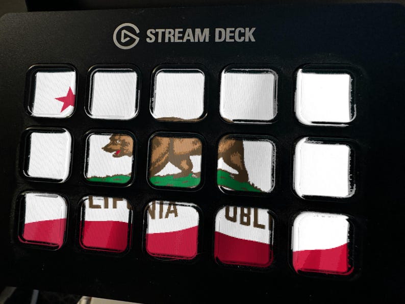 Protetor de tela Stream Deck com a bandeira da Califórnia, GIF animado da bandeira tremulando, Elgato MK2 XL Plus, download digital instantâneo imagem 1