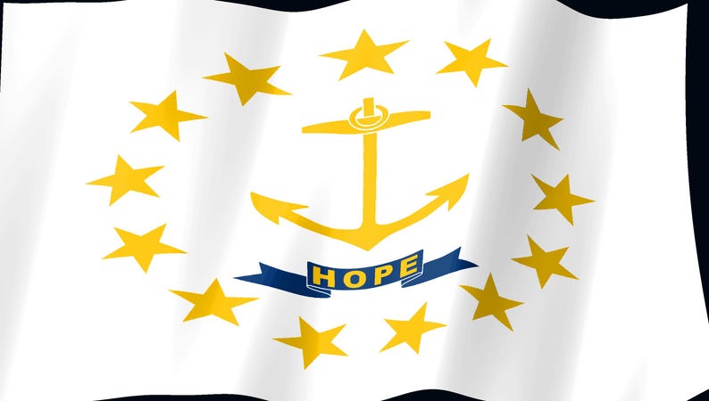 May include: A white flag featuring a gold anchor in the center, surrounded by a circle of thirteen gold stars. Below the anchor is a blue ribbon banner with the word HOPE printed in gold capital letters, all set against a white background.