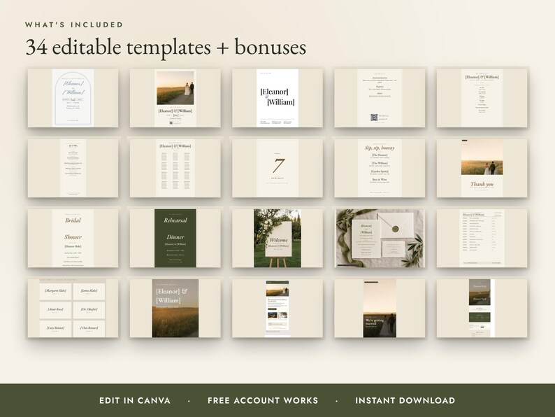 Olive Green Wedding Invitation Bundle, Editable Canva Wedding Suite, Save the Date, RSVP, Seating Chart, Signs, BBQ Reception, Budget bild 2