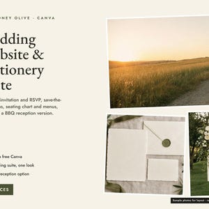 Olive Green Wedding Invitation Bundle, Editable Canva Wedding Suite, Save the Date, RSVP, Seating Chart, Signs, BBQ Reception, Budget bild 1