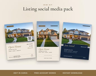 Real Estate Instagram Templates, Open House Post, Just Listed, Just Sold, Under Contract, Realtor Stories, Editable Canva Social Media