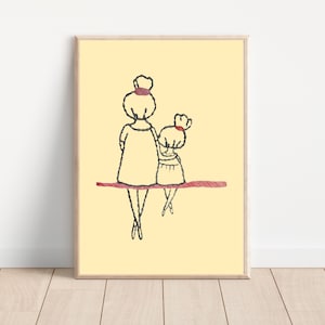 Mother Daughter Drawing | Mother and Daughter Illustration | Printable Wall Art | Gifts For Mom | Gifts For Daughter | Custom Gift For Mom