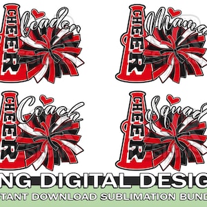 Red White & Black Cheerleader Bundle PNG, Cheer PNG, Cheer Mama PNG, Cheer Coach png, Cheer Squad png, Digital Download