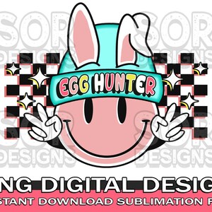 Retro Egg Hunter PNG, Retro Easter PNG, Easter Smiley PNG, Groovy Easter Png, Spring Png, Retro Easter Sublimation, Digital Download