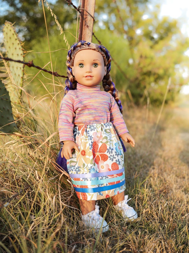 Native Ribbon Skirts for American Girl Dolls | Handmade Indigenous-Inspired Doll Clothing | 18-Inch Doll Outfit | Cultural Heritage Skirt image 3