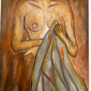 Femme nue abstraite - Émotions voilées - Peinture acrylique originale sur toile (70 x 50 cm)