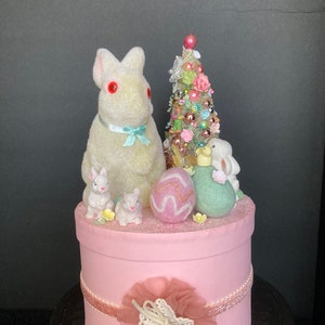 Easter Assemblage Vintage Flocked Bunny Bank Pastel