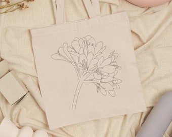 Floral Tote Bag | Modern, Minimalist, Women, Girl, Flower Art, Produce Bag, Canvas,