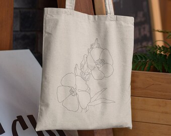 Floral Tote Bag | Modern, Minimalist, Women, Girl, Flower Art, Produce Bag, Canvas,