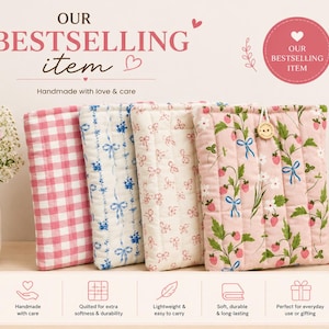 Quilted Book Sleeve with Button Closure | Kindle, Paperback Protector (Medium)