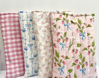 Quilted Book Sleeve with Button Closure | Kindle, Paperback Protector (Medium)